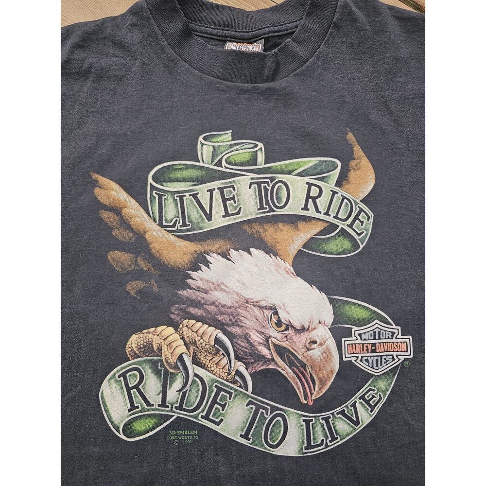 1991 Harley Davidson Eagle Live To Ride 3D Emblem Shirt XL EUC USA Single Stitch - Picture 2 of 8